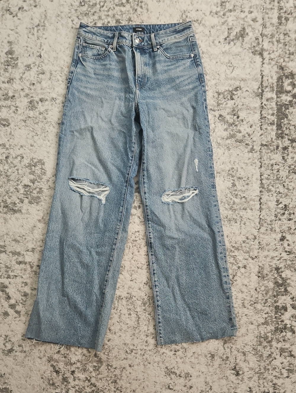Express Light Blue Distressed Wide-Leg Jeans